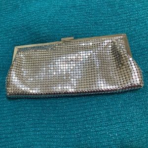STYLE & CO Silver Metallic Mesh Clutch With Silver Chain Shoulder Strap